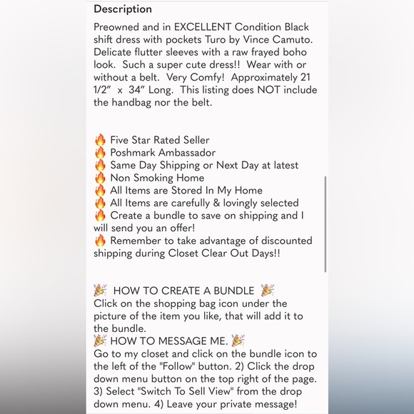 Two by Vince Camuto black dress with pockets size medium - Picture 12 of 12